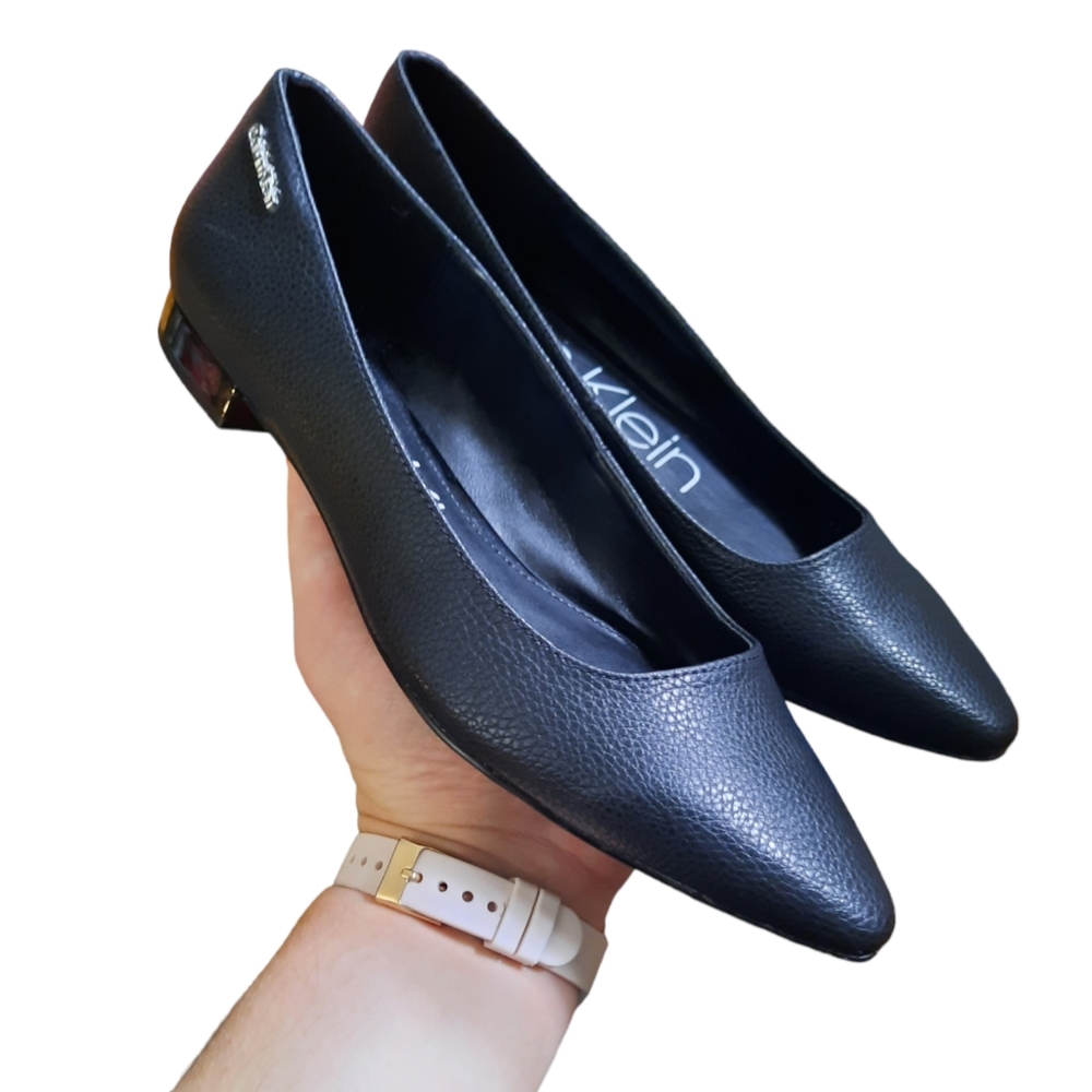 Calvin Klein Emerin Slip On Flats Dress Shoes Point Toe Pebbled Leather Black - Picture 10 of 10